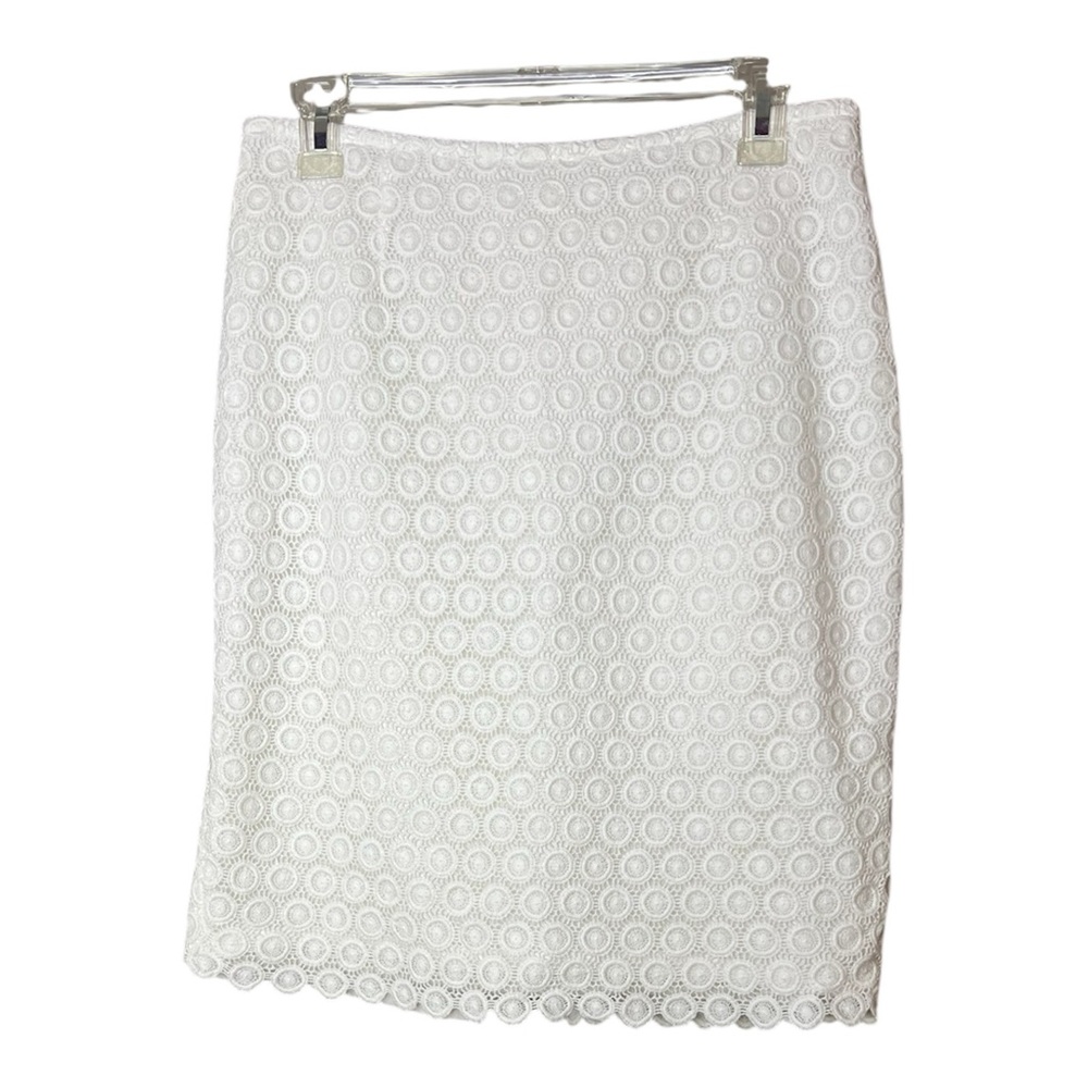 Calvin Klein White Eyelet Laced Lined Back Zipper Hook/Eye Pencil Skirt SZ 6